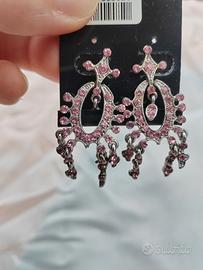 Orecchini Pendenti Brillantini Rosa