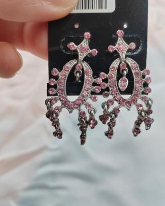 Orecchini Pendenti Brillantini Rosa