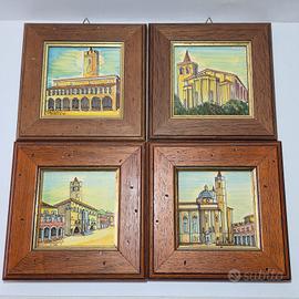 Quattro piastrelle in maiolica monumenti ascolani