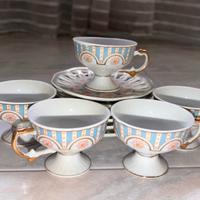 5 tazzine e 6 piattini caffè floreali vintage