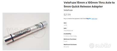 VELOFUZE adattatore 15mm->9mm per mozzo anteriore