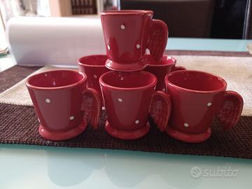 Set 6 Tazzine da Caffè Rosse Manico ad Ala