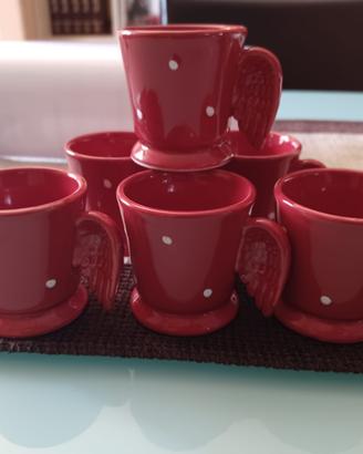 Set 6 Tazzine da Caffè Rosse Manico ad Ala