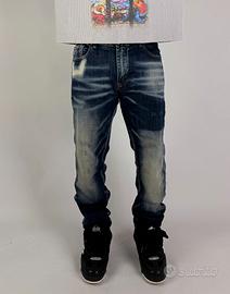 Jeans Vintage Blu Patchwork Uomo Taglia 32 IT 48