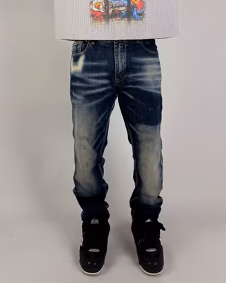 Jeans Vintage Blu Patchwork Uomo Taglia 32 IT 48