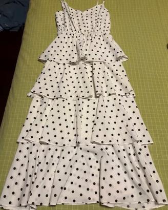 Vestito lungo bianco a pois