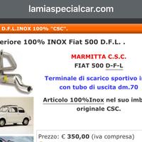 Scarico marmitta in inox acciaio Fiat 500  126
