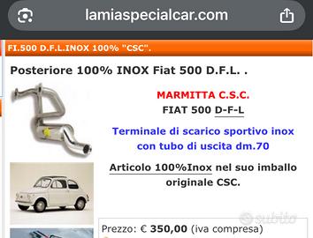 Scarico marmitta in inox acciaio Fiat 500  126