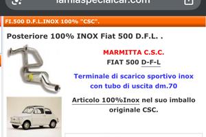 Scarico marmitta in inox acciaio Fiat 500  126