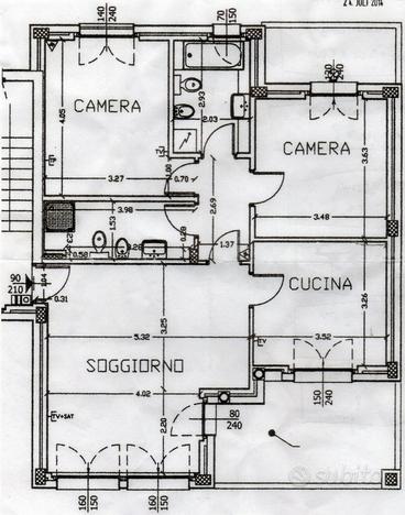 Trilocale con cucina abitabile e doppi servizi