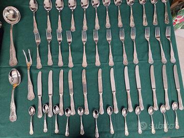 Servizio 51 pezzi posate bagnate in argento 800