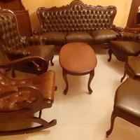 SALOTTO PELLE  MARRONE CAPITONNE' 7 PEZZI