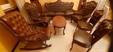 SALOTTO PELLE  MARRONE CAPITONNE' 7 PEZZI