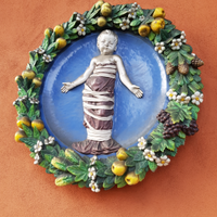 Rosone robbiano in maiolica policroma del 1800
