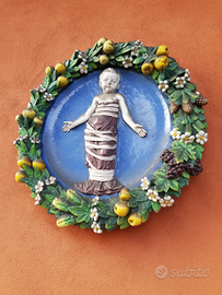 Rosone robbiano in maiolica policroma del 1800