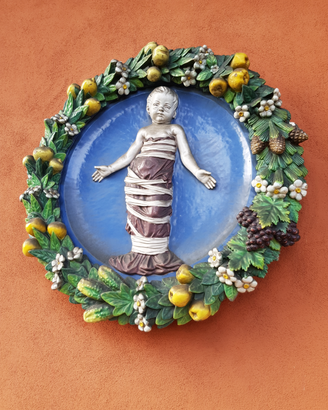 Rosone robbiano in maiolica policroma del 1800