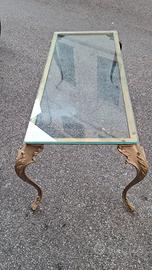 Tavolino da salotto vintage in ottone e vetro