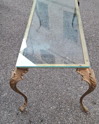 Tavolino da salotto vintage in ottone e vetro