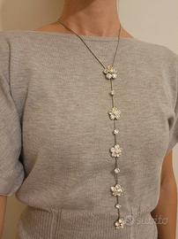 Collana lunga con fiori in cristallo strass AB
