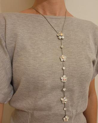 Collana lunga con fiori in cristallo strass AB