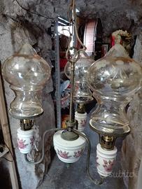 Lampadario antico vetro e ceramica