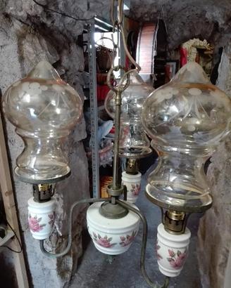 Lampadario antico vetro e ceramica