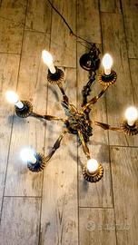 Lampadario Vintage Stile Fiammingo in Ottone 