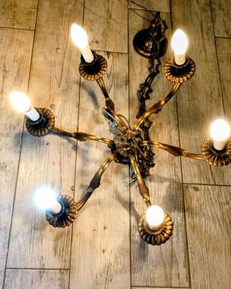 Lampadario Vintage Stile Fiammingo in Ottone 