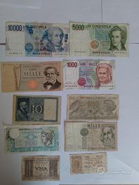 Dieci banconote in lire Repubblica italiana. 