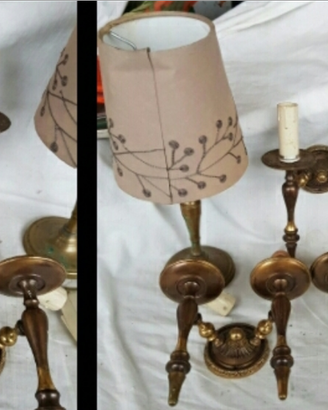Applique ottone più lampade a olio e candelabro