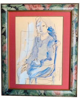 Vecchia bozza,Dipinto di una donna seduta cm 18x26