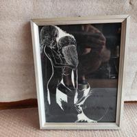 quadro vintage disegno in bianco su nero in grafit