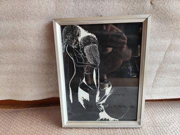 quadro vintage disegno in bianco su nero in grafit