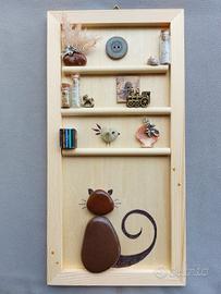 quadretto gatto handmade con sassi e miniature