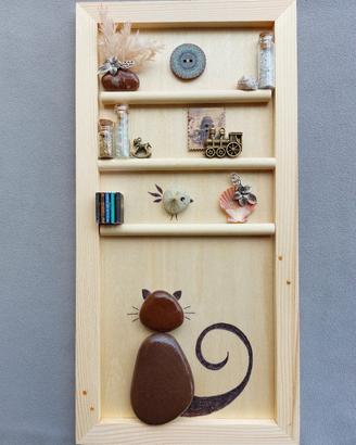 quadretto gatto handmade con sassi e miniature