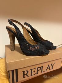 Sandali con tacco open toe Replay Denim Tg 37