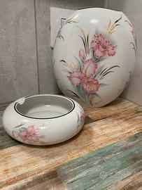 Set vaso portafiori e posacenere in porcellana