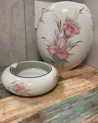 Set vaso portafiori e posacenere in porcellana
