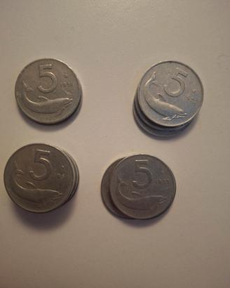 5 lire, 10 lire e 20 lire anni '50 e successive