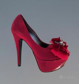 Decolleté rosse vera pelle con fiocco gioiello n38