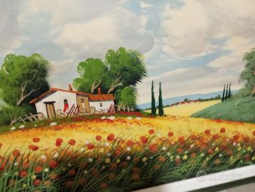 olio su tela paesaggio con papaveri 