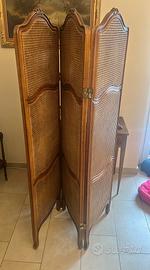 Paravento vintage legno faggio e paglia di Vienna