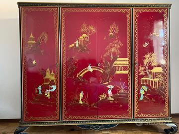 Armadio laccato rosso stile orientale/chinoiserie