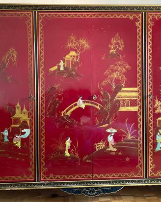 Armadio laccato rosso stile orientale/chinoiserie
