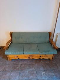 Divano letto matrimoniale in legno, stile alpino