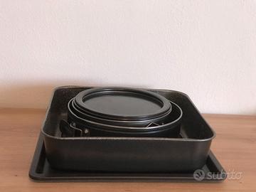 Lotto 2 Teglie + 3 Stampi Torte Antiaderenti Forno