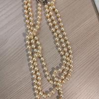 collana con 3 fili di perle e brillantini. vintage