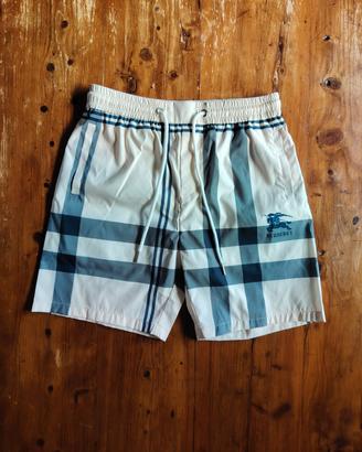 Shorts Burberry - Motivo Check panna e blu