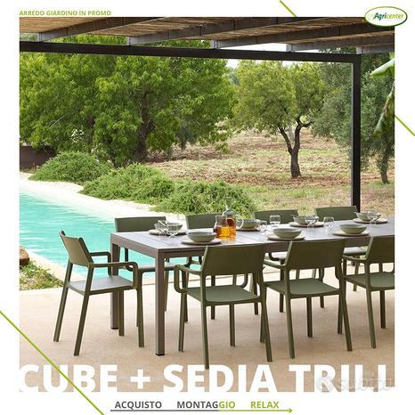Tavolo Cube+6 Sedie Trill Set Tortora Pronta Conse