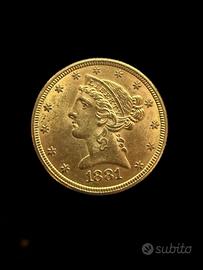 5 Dollari 1881 Oro Periziata BB+